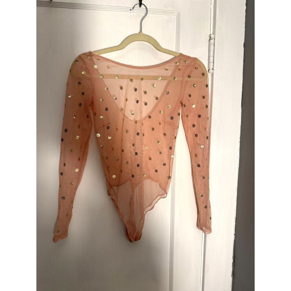 Victoria's Secret Sheer Mesh Pink Long Sleeve Bodysuit